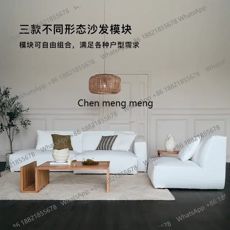 Nuovo arrivato Divano in lino completamente rimovibile e lavabile soggiorno semplice divano in tessuto di cotone e lino tofu block med bianco di fascia alta
