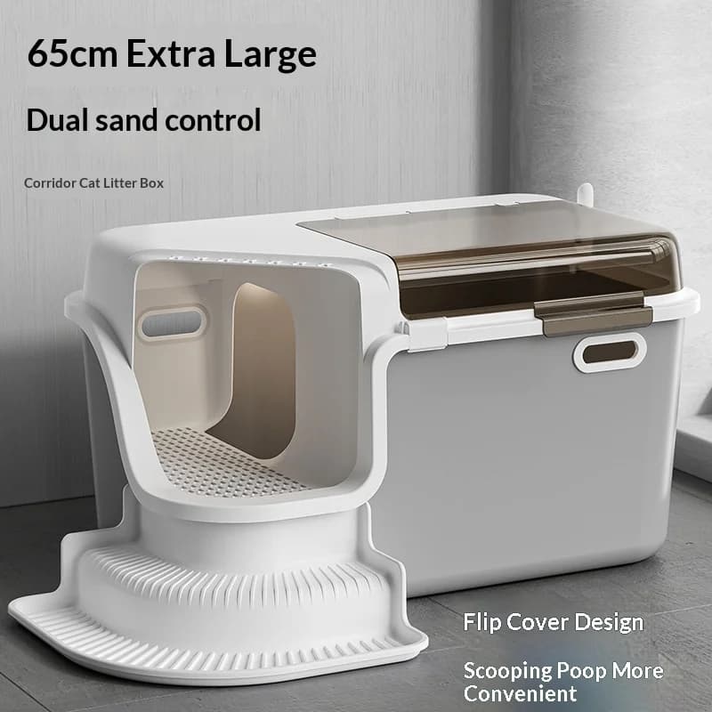 Extra Large Corridor Fully Enclosed Cat Litter Box, Anti-Splash Odor Control Kitty Toilet for Munchkin & Indoor Cats