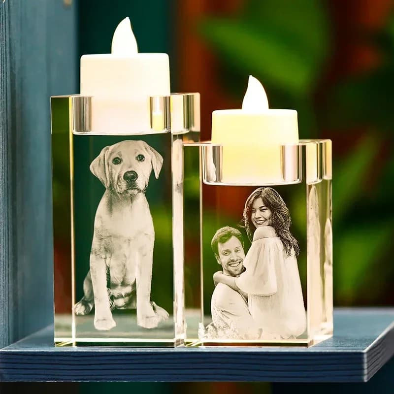 Customized 3D Crystal Candle Holder, Glass Candle Holder With Photos, Mom Commemorative Gifts, Loved Pet, Birthday Gifts