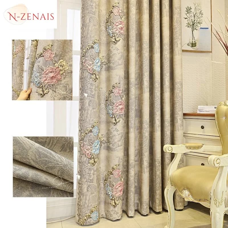 Formato personalizzato!! Tende parasole jacquard in rilievo tridimensionale altamente oscuranti di lusso europeo per soggiorno, sala da pranzo, camera da letto