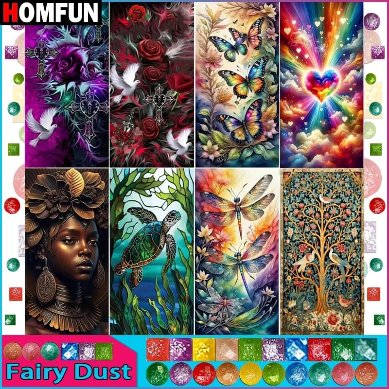 HOMFUN Fairy Dust 5D DIY Diamond Painting "Flower Butterfly Woman" Full Drill Resin Diamond Embroidery Cross Stitch Home Decor