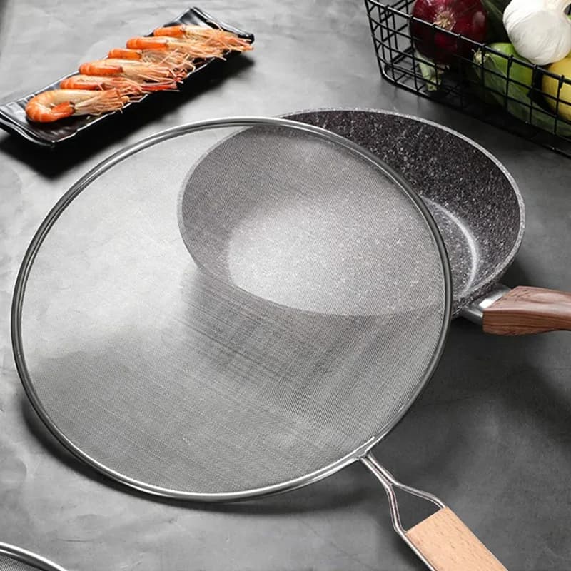 Schermo Anti-Schizzi in Acciaio Inox per Cucinare e Friggere, Rete Protettiva per Padelle Contro Olio e Grasso