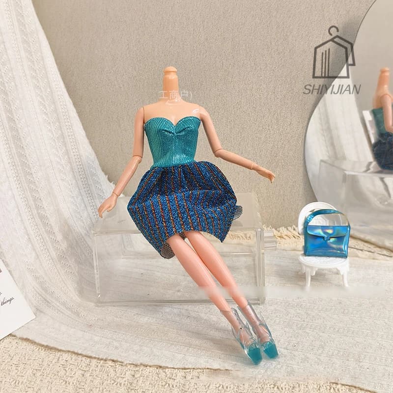 1/6 Doll Clothes Accessories Elegant Sparkling Luxurious Evening Gown + Handbag + High Heels For 30cm FR Babi Supermodel Doll