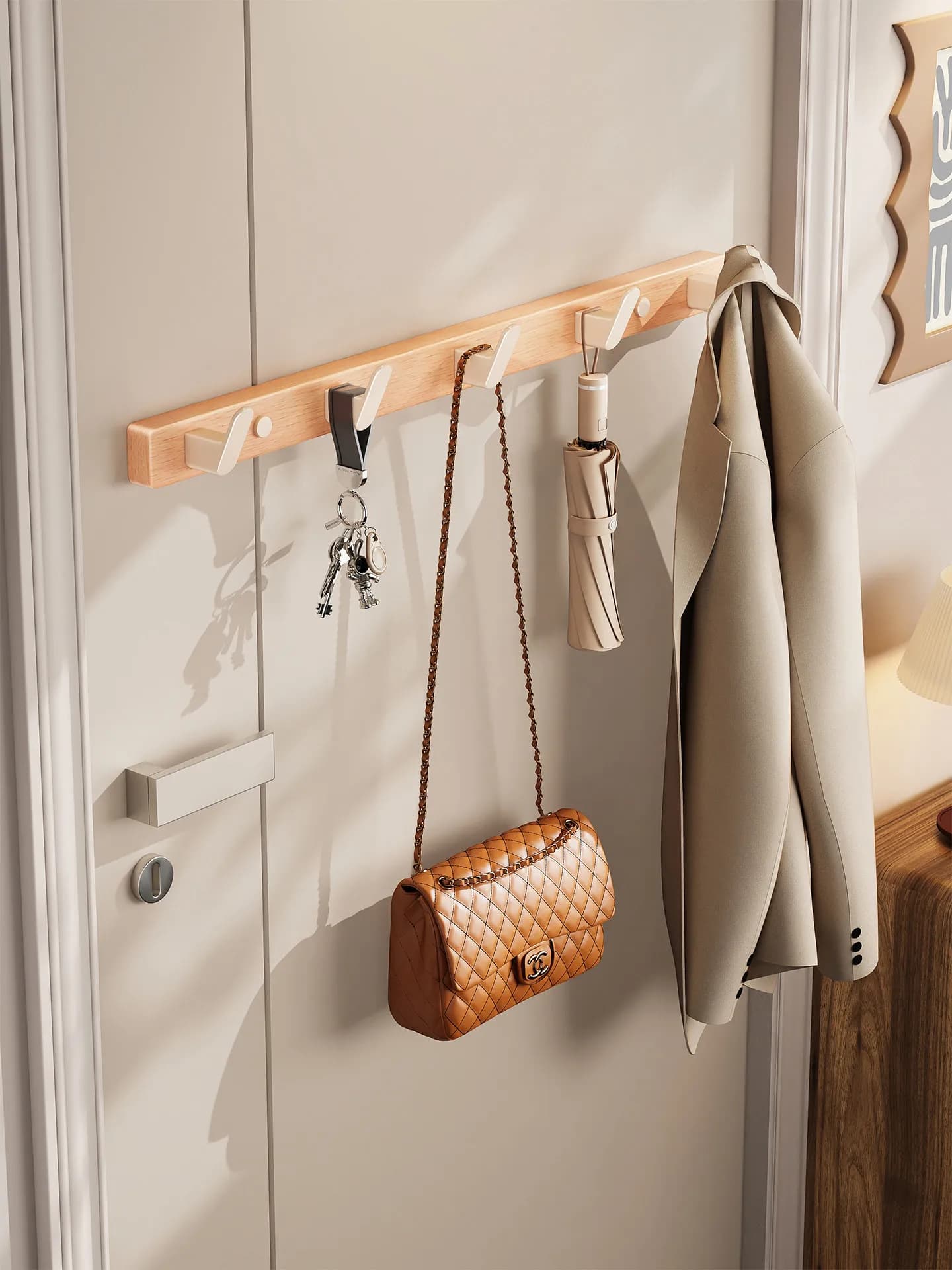 Wood Style Door Back Hook No Drilling Strong Load Bearing Entrance Door Back Clothes Hanger Wall Hook Coat Hook