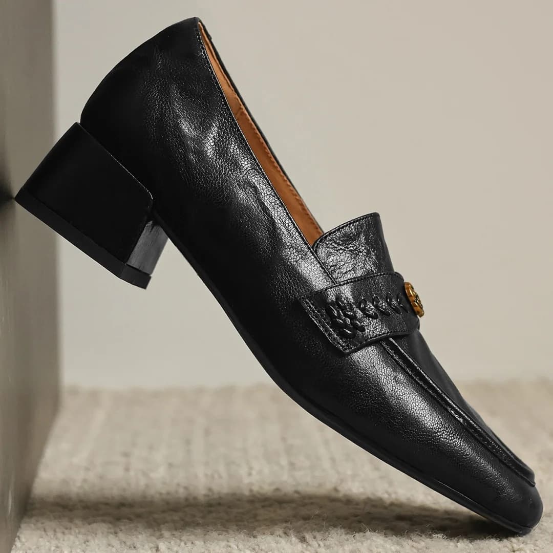 Danxuefei 2026 Nuovi Mocassini da Donna in Pelle di Pecora con Punta Quadrata, Tacco Medio 4cm, Comodi e Casual