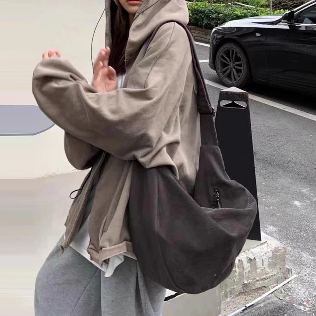 Large Capacity Canvas Dumpling Bag Simple Versatile Crossbody Shoulder Bag Casual Daily Handbag For Women Students