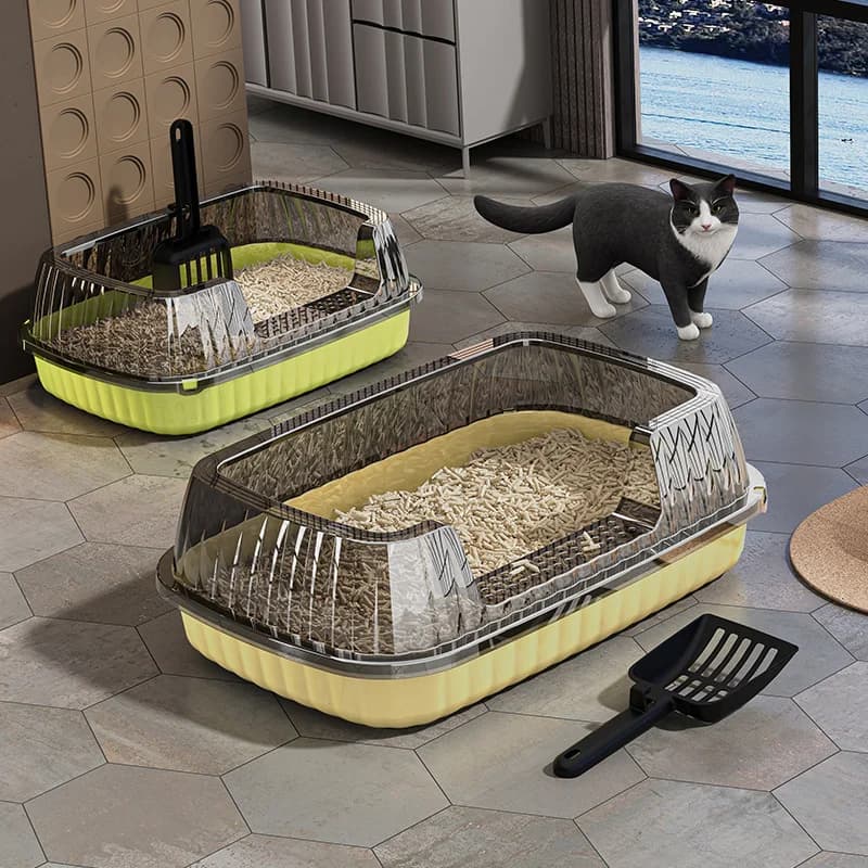 Lettiera per gatti con bordo alto e toilette semi-chiusa allargata
