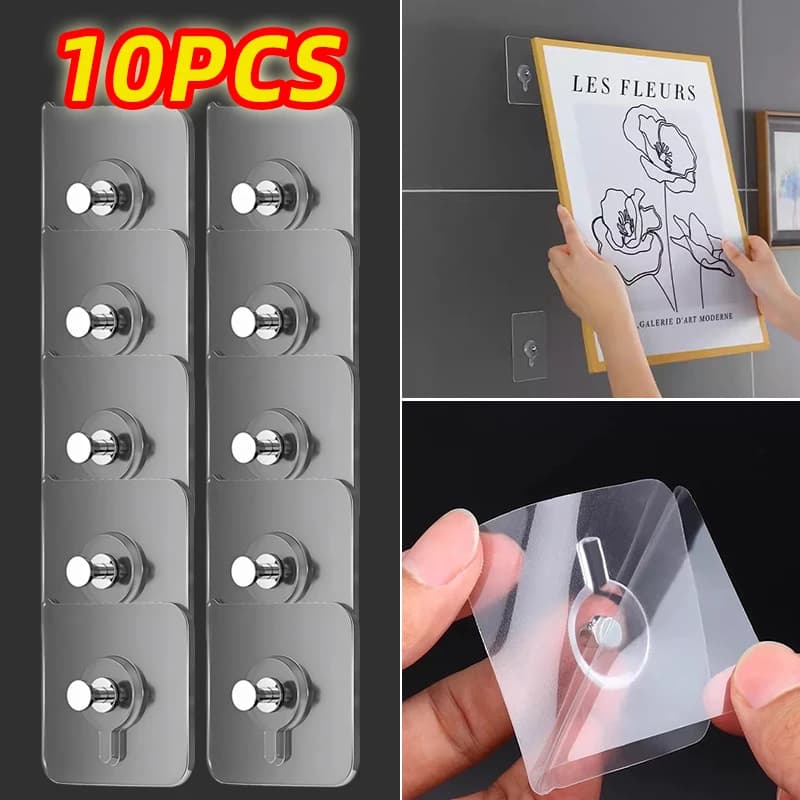 10 pezzi robusti ganci adesivi autoadesivi portafoto poster foto orologio senza foro gancio a vite per organizzatore da cucina