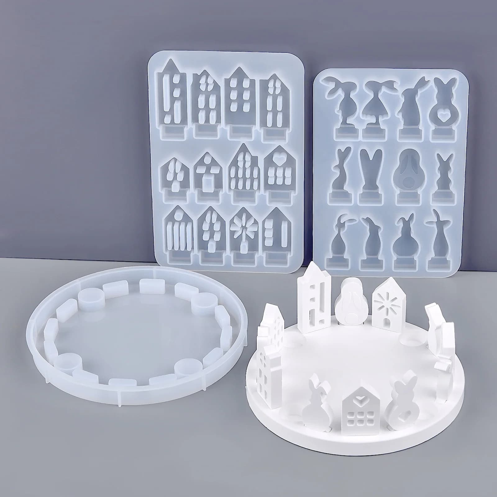 Easter Hollow House Rabbit Design Tealight Candle Holder Silicone Mold Castle Ornaments Gypsum Pouring Resin Home Decor Gift