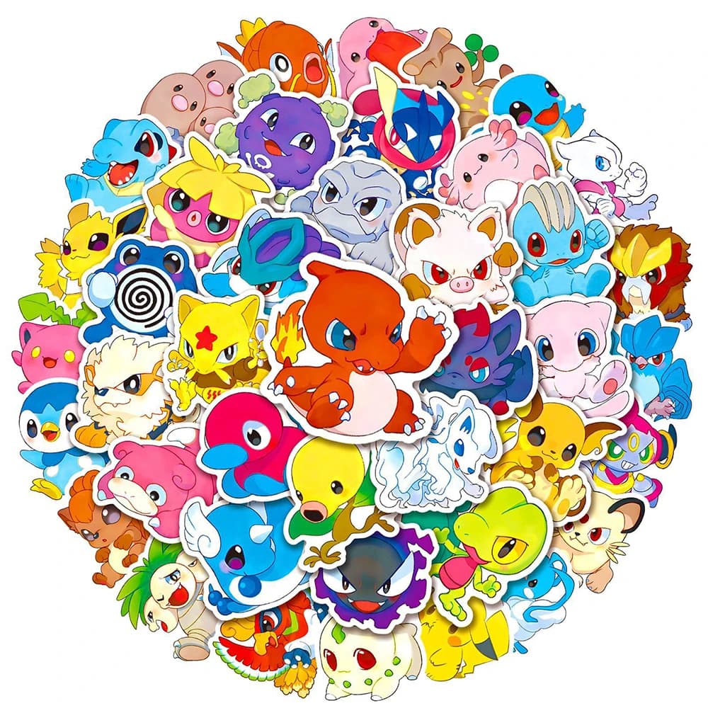 10/30/50/100 Pezzi Adesivi Kawaii Pokemon Anime, Simpatici Sticker di Pikachu e Gengar, Decorazioni Fai-da-Te per Bottiglie d'Acqua, Quaderni, Telefoni