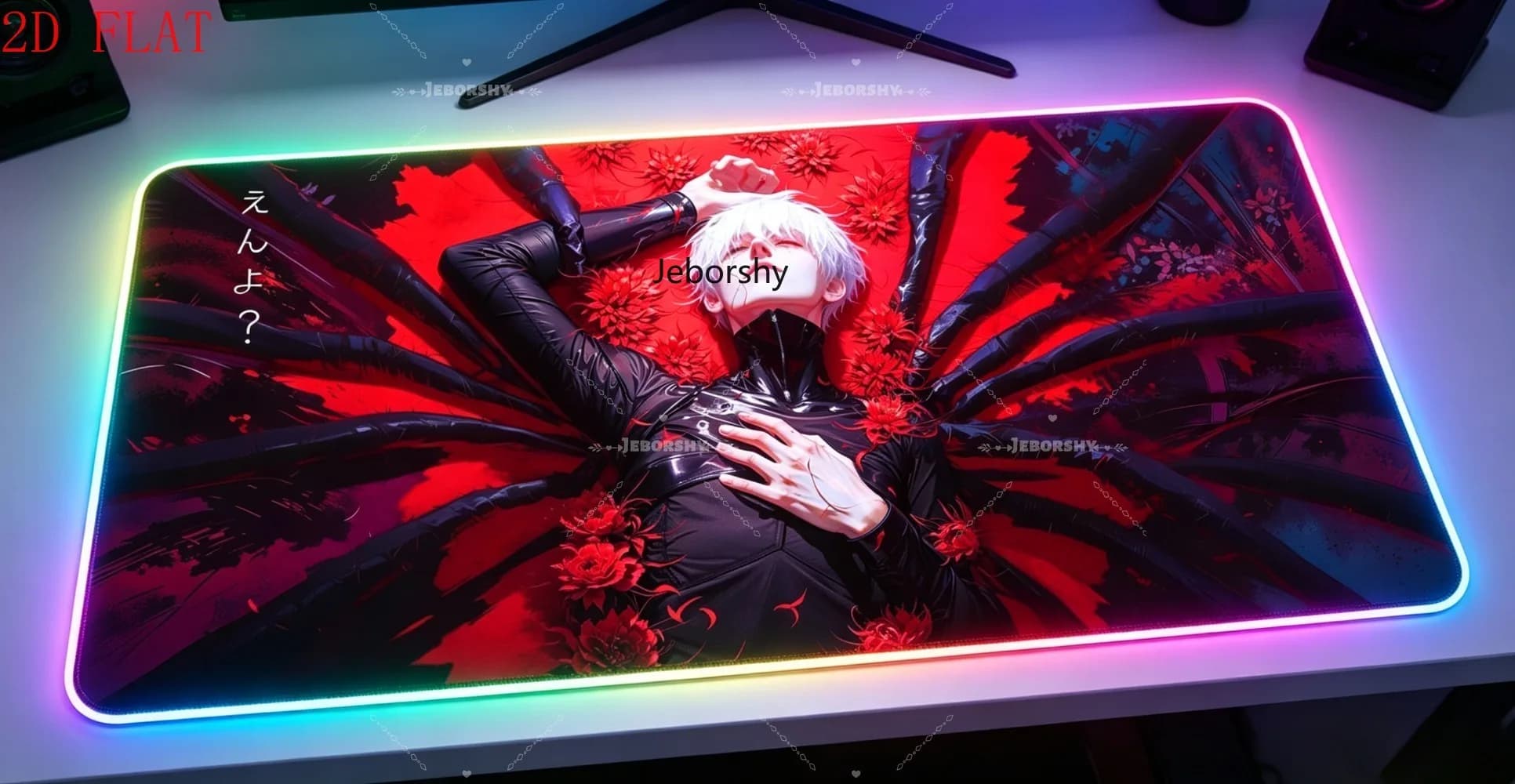 Tappetino per Mouse da Gaming RGB LED, Grande Tappetino da Scrivania in Stile Anime Rosso e Nero, Regalo Perfetto per Giocatori e Amanti degli Anime