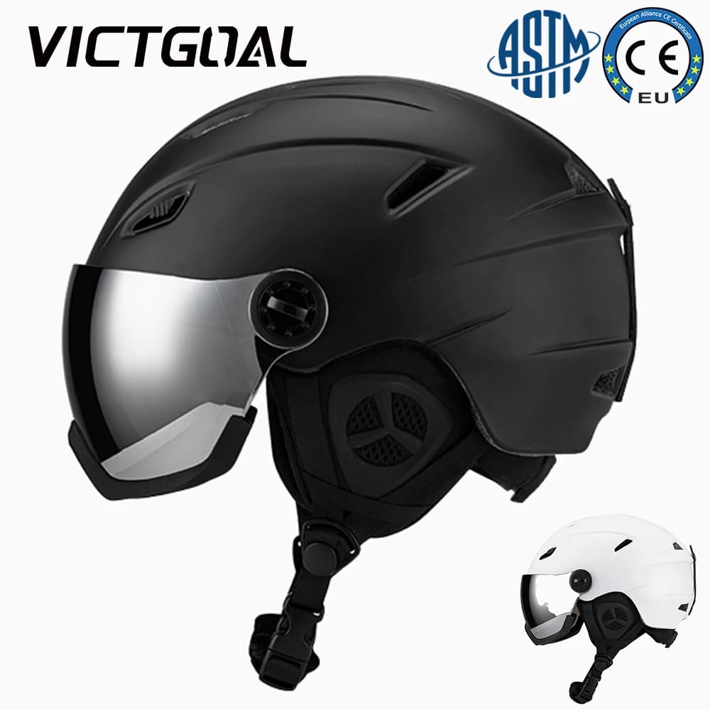 VICTGOAL Casco da sci con occhiali per uomo Donna Antiappannamento Completamente coperto Antivento Snowboard e caschi da neve di sicurezza per sport invernali