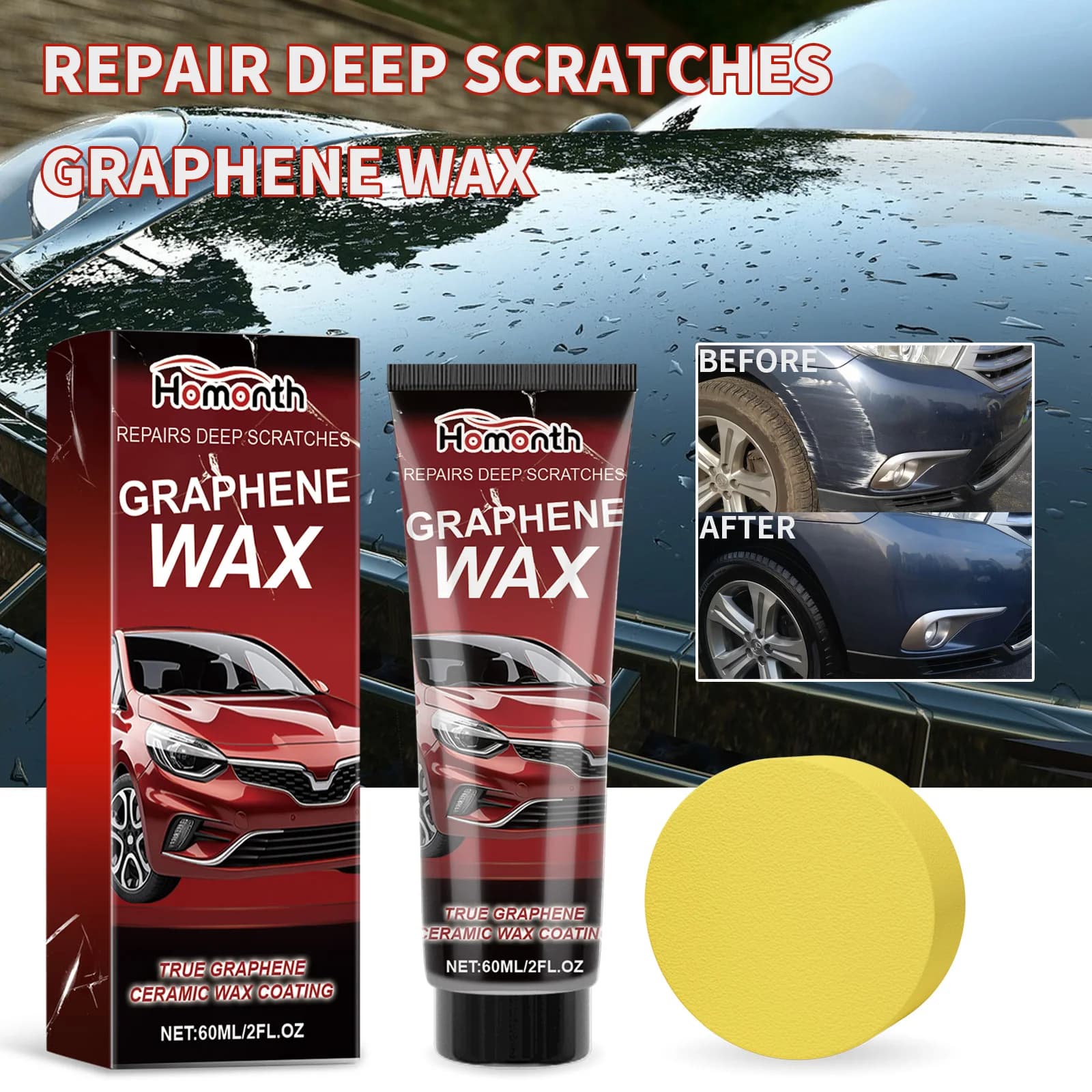 Cera per riparazione graffi auto, riparazione vernice per auto, graffi profondi, cera di grafene, ristrutturazione, cera per auto