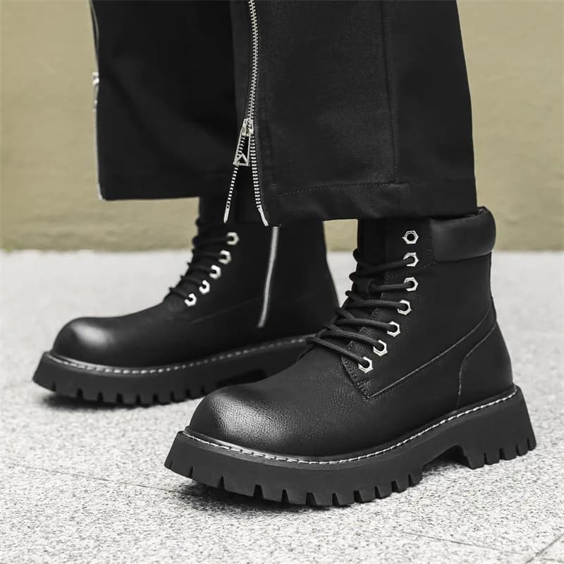 men's casual desert boots black brown natural leather shoes cowboy tooling work boot spring autumn cool platform ankle botas man