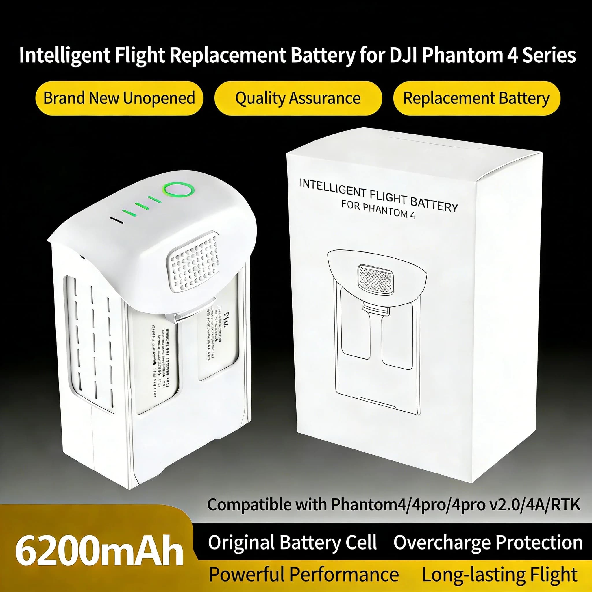 Nuova batteria Phantom 4 da 6200 mAh compatibile con la batteria di volo intelligente Phantom 4 per accessori drone della serie Phantom 4