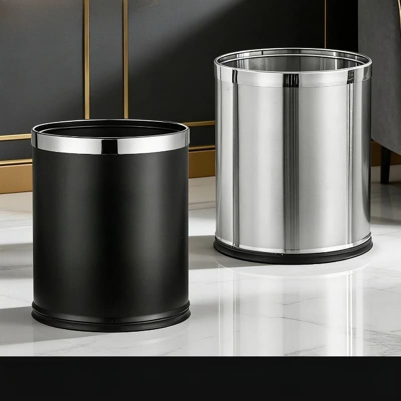 Stainless steel double-layer trash can hotel room chess and card room commercial fire retardant metal iron paint