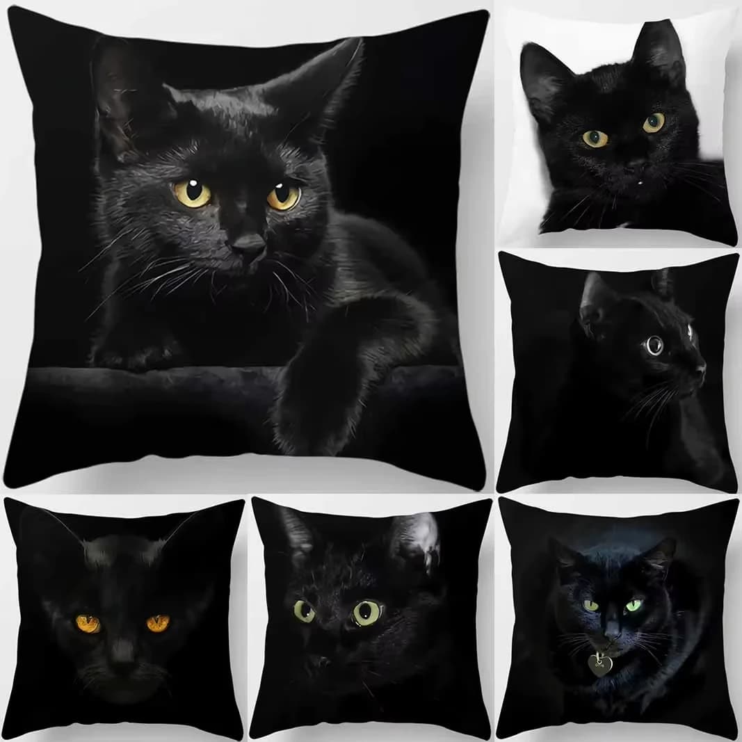 Cartoon Cat Printed Square Pillowcase Home Bedroom Car Sofa Cushion Cover