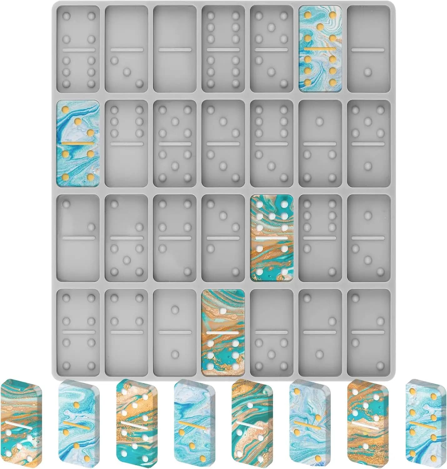 28 Cavity Domino Resin Molds Set, Grey Silicone for DIY Pendant Cake Jewelry Making
