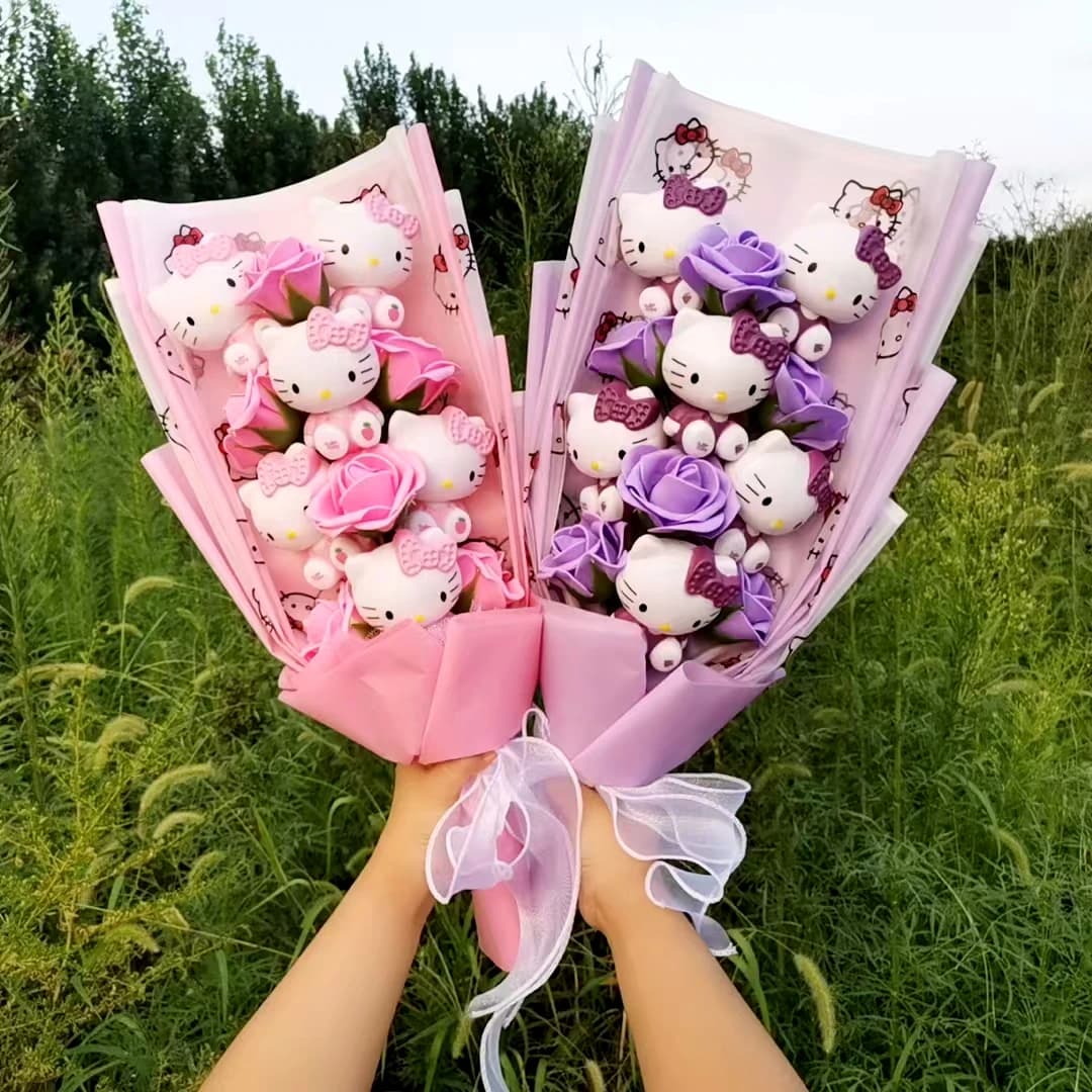 Hello Kitty peluche bambola Bouquet Sanrio regali di natale Cartoon Kt Cat peluche ripiene donna san valentino compleanno regali per bambini