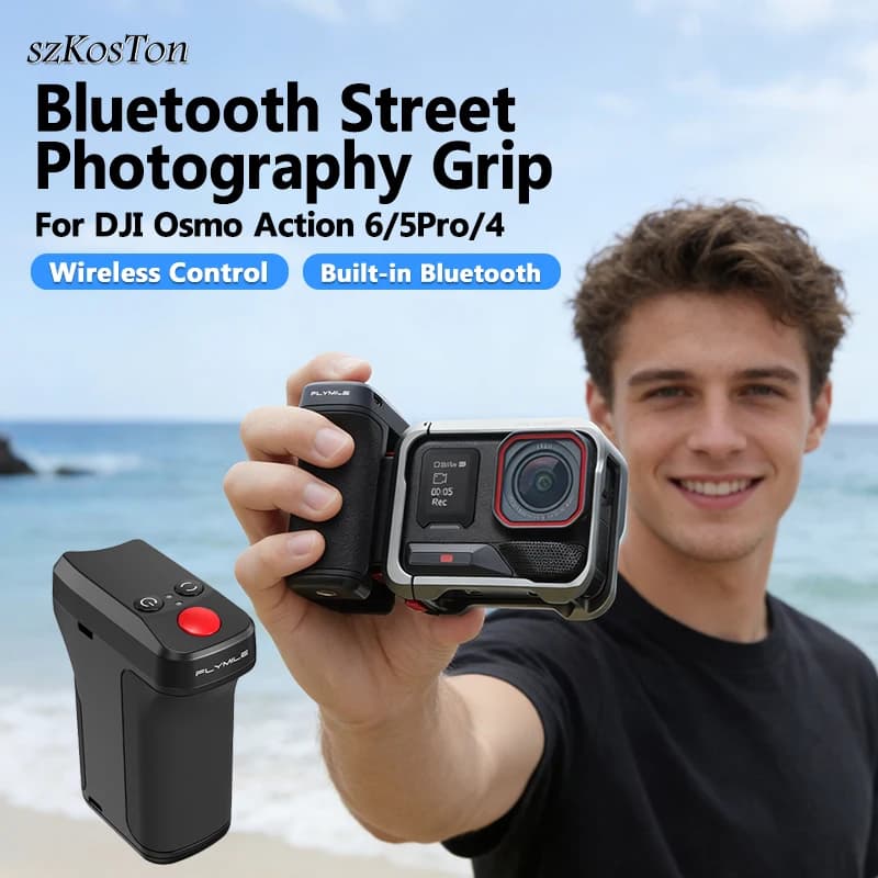 Impugnatura per Fotocamera con Pulsante Bluetooth per DJI Action 6/Action 5 Pro/4/Insta360 Ace Pro, Accessori per Fotografia