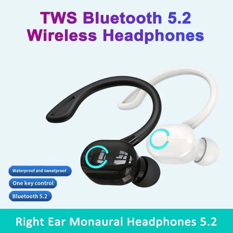 Bluetooth 5.2 Headset Business Wireless Headphones Stereo Sport Game Headphone Hook for the Ear Mini HIFI Low with Noise Cancellation