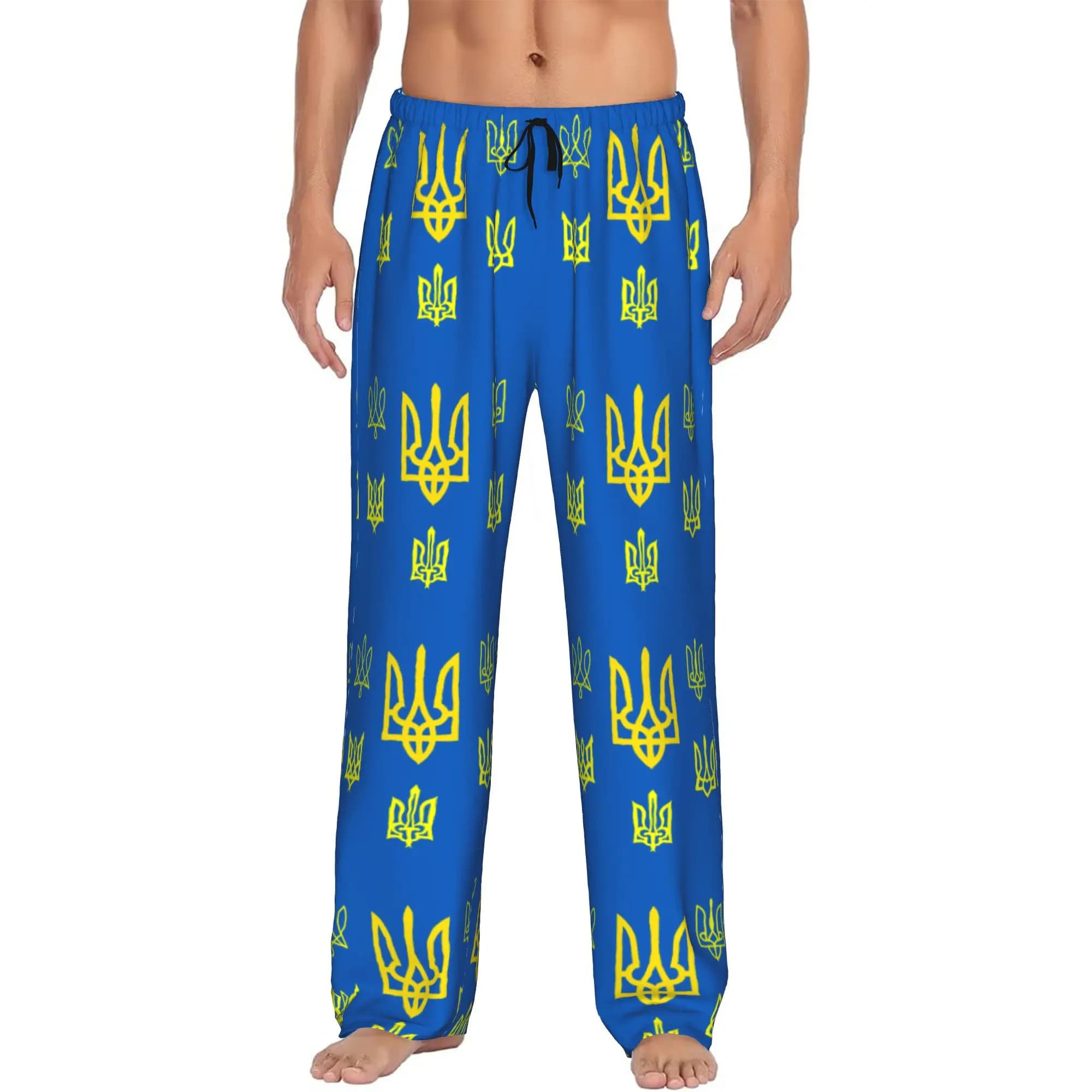 Pantaloni Pigiama Personalizzati con Bandiera Ucraina, Abbigliamento da Notte per Uomo, Pantaloni Comodi Elasticizzati con Tasche
