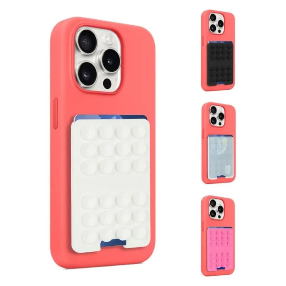 Porta carte per telefono 2 in 1 Ventosa Supporto per telefono Portafoglio Ventosa in silicone Forte adsorbimento Adesivo posteriore fisso a mani libere