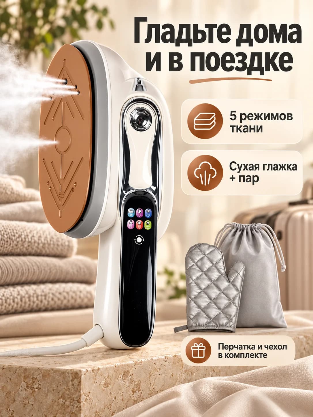 2 in 1 Handheld Garment Steamer 5 Modes 160ml Handheld Clothes Steamer with Glove and Cover