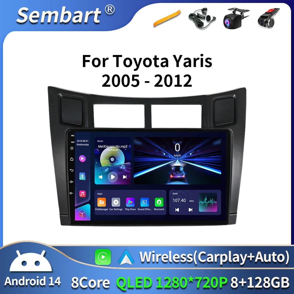 For Toyota Yaris 2 XP90 2005 - 2012 Video player Android Auto Radio GPS Navigation Multimedia Stereo WIFI Carplay No 2din DVD