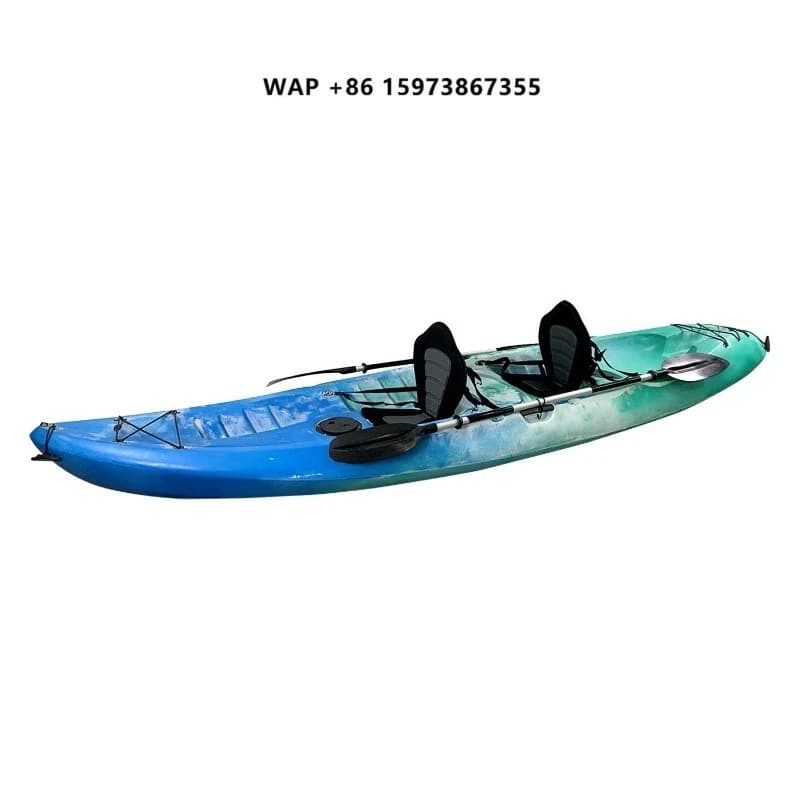 TOLEE 4m Double Fishing Kayak Foldable 3-Person Sit-On-Top PVC Canoe with LLDPE Hull Foldable Fishing Boat with Accessory Paddle