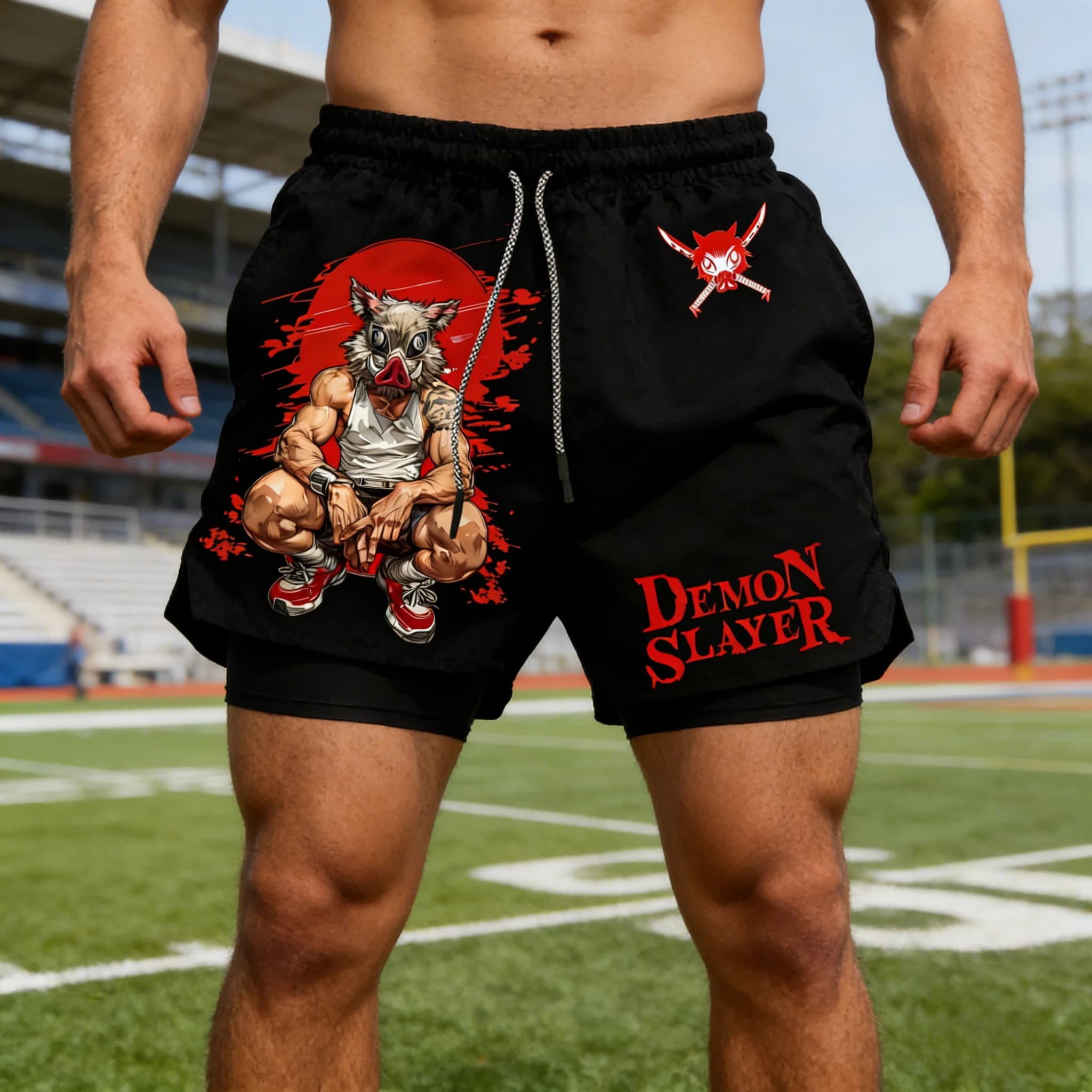 Pantaloncini Sportivi 2-in-1 Demon Slayer 2026 per Uomo e Donna, Nuovi Pantaloncini Estivi con Stampa Anime Inosuke, Traspiranti e ad Asciugatura Rapida