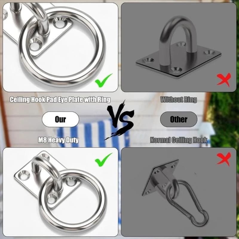 2 steel wall mounted eye plates, strong capacity of 400 pounds, set of square eye hooks for hanging box bags, outdoor boats 87HA