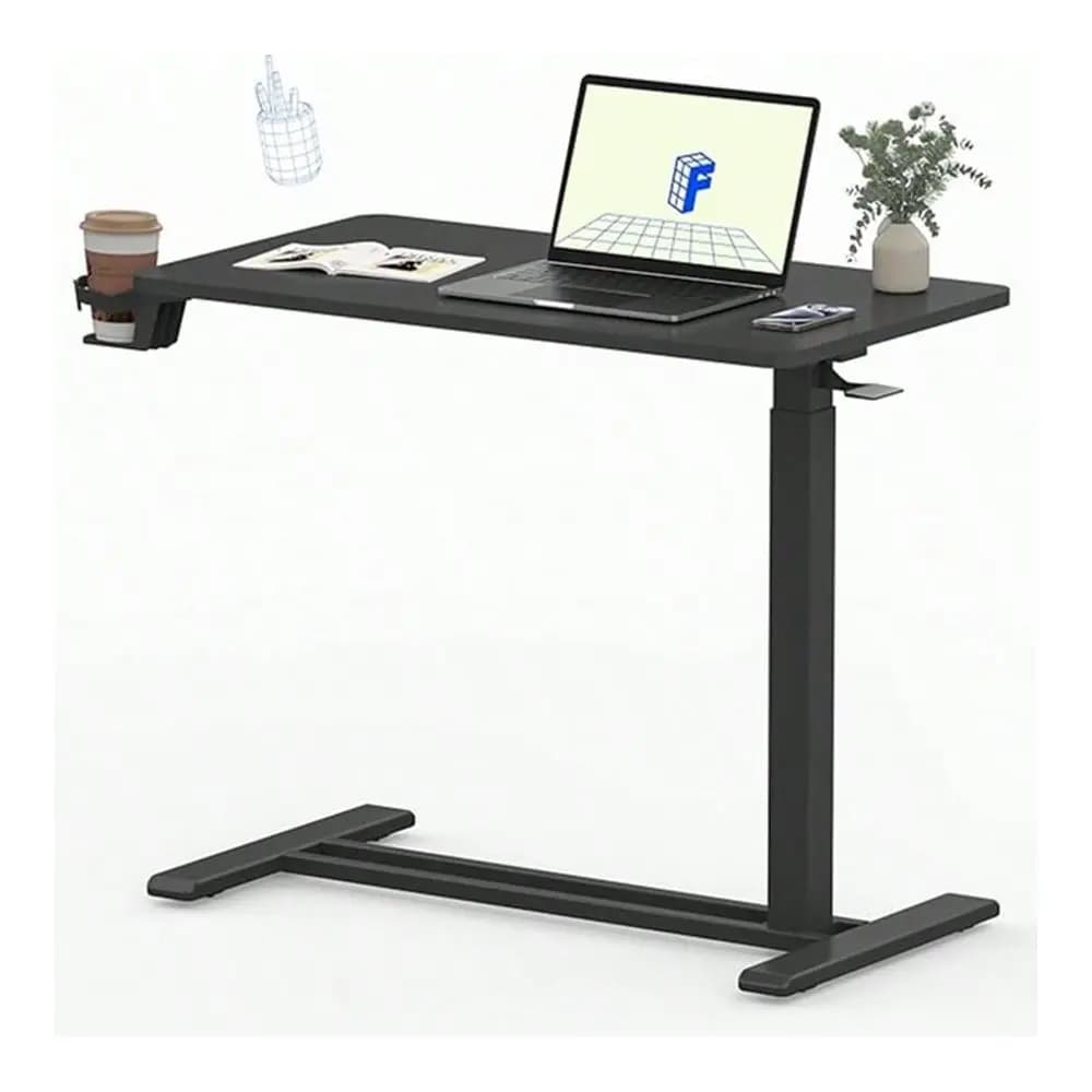 Scrivania con Ruote, Tavolo Pneumatico per Laptop, Carrello Porta Computer Mobile, Scrivania Regolabile in Altezza, Postazione di Lavoro Compatta Sit-Stand