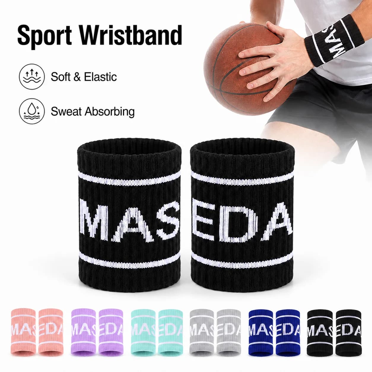 1 pair of elastic sports cuffs, basketball, volleyball, wrist protection, golf, tennis, wristband, wristband, support for fashionable colorful wrist