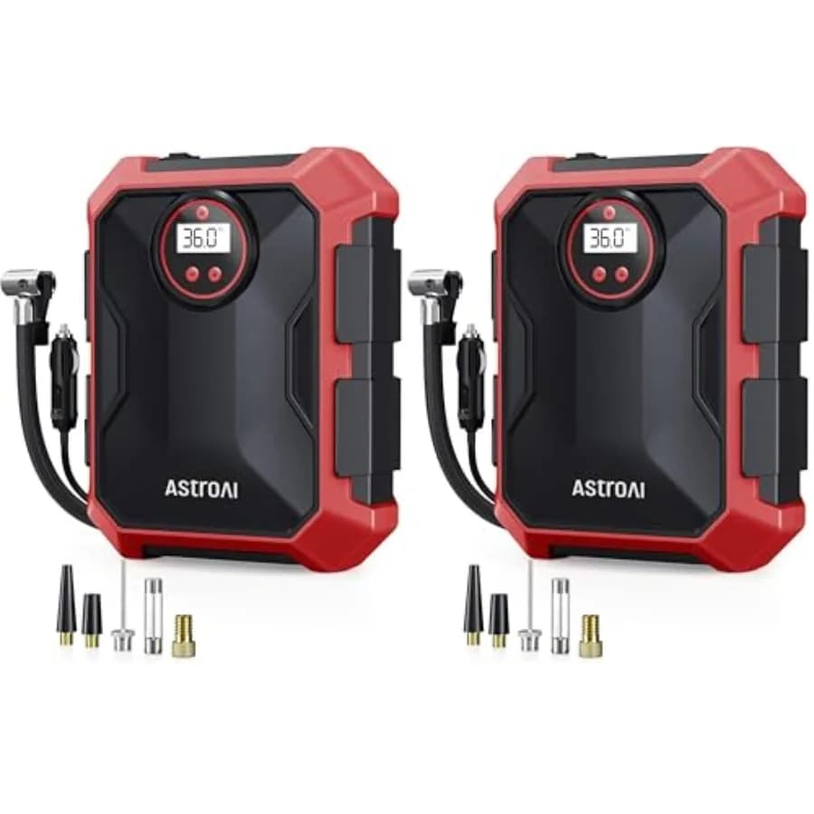 Compressore d'Aria Portatile e Gonfiatore Pneumatici - Accessorio Auto 12V DC con Luce LED e Display Digitale - 100PSI per Auto e Biciclette