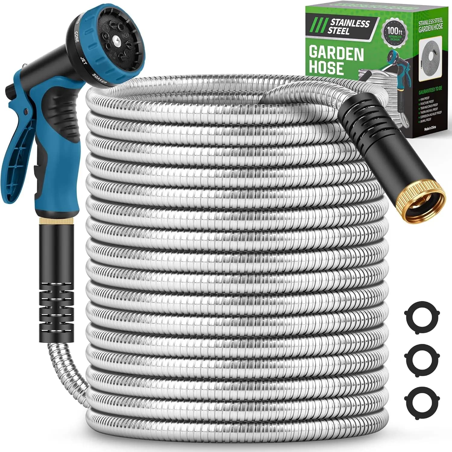 100-foot garden pipe with 10 functions nozzle, leakproof, lightweight, drilling resistant for outdoor use