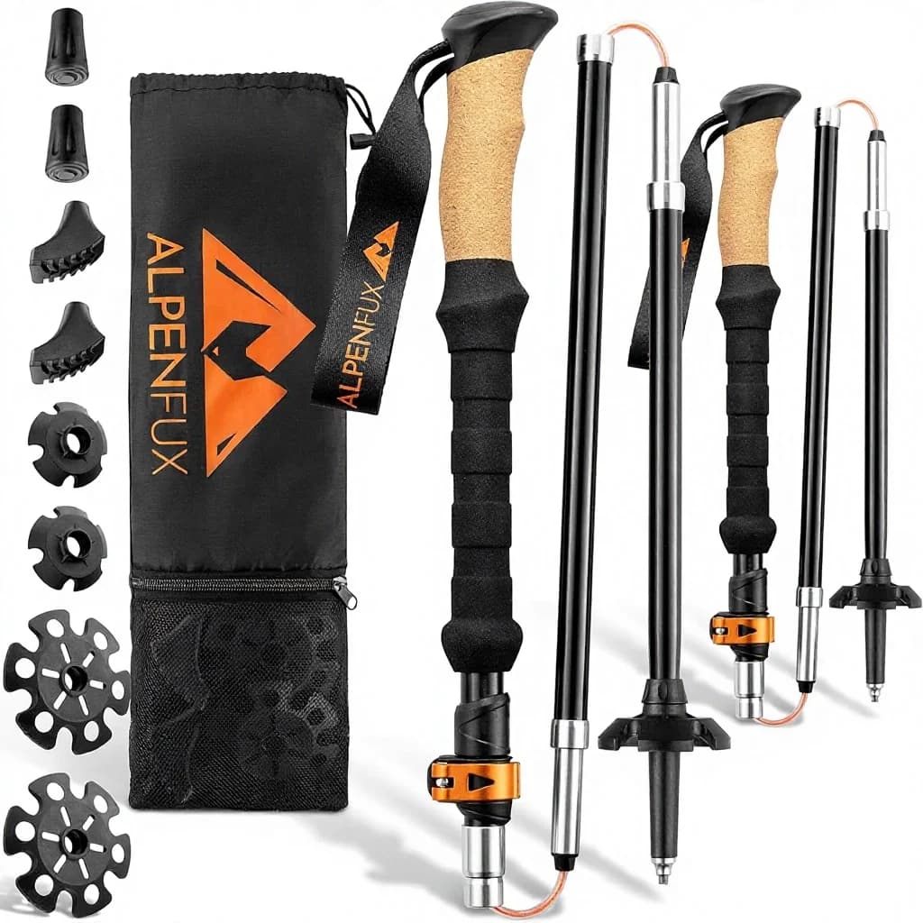 ALPENFUX Trekking Sticks Premium Folders - Nordic Walking Sticks Adjustable with Clasp Clasp and Wing for Men and Women