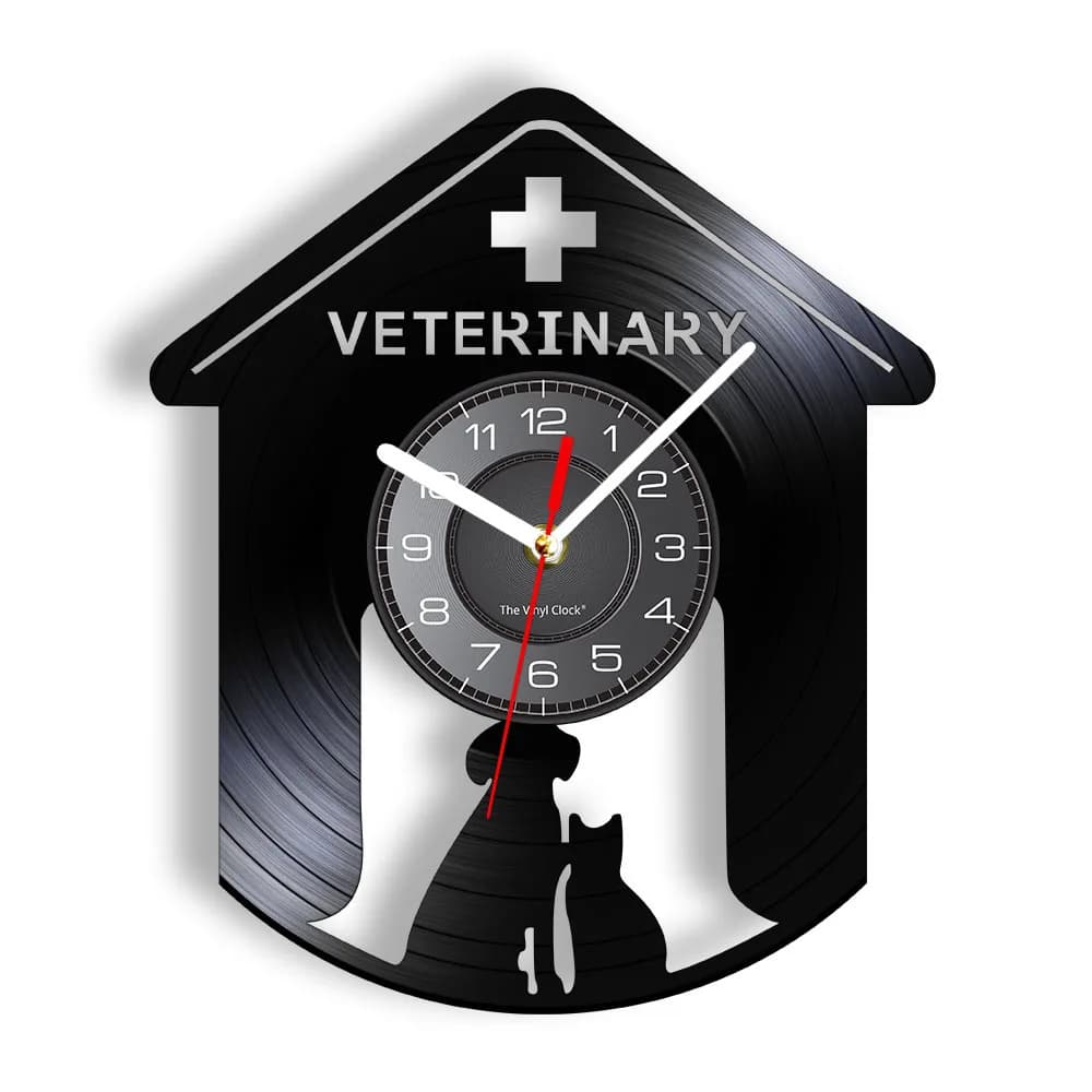 Orologio da Parete in Vinile Classico per Veterinaria, Design Moderno, Decorazione Artistica con Animali, Servizi Sanitari, Orologio Silenzioso