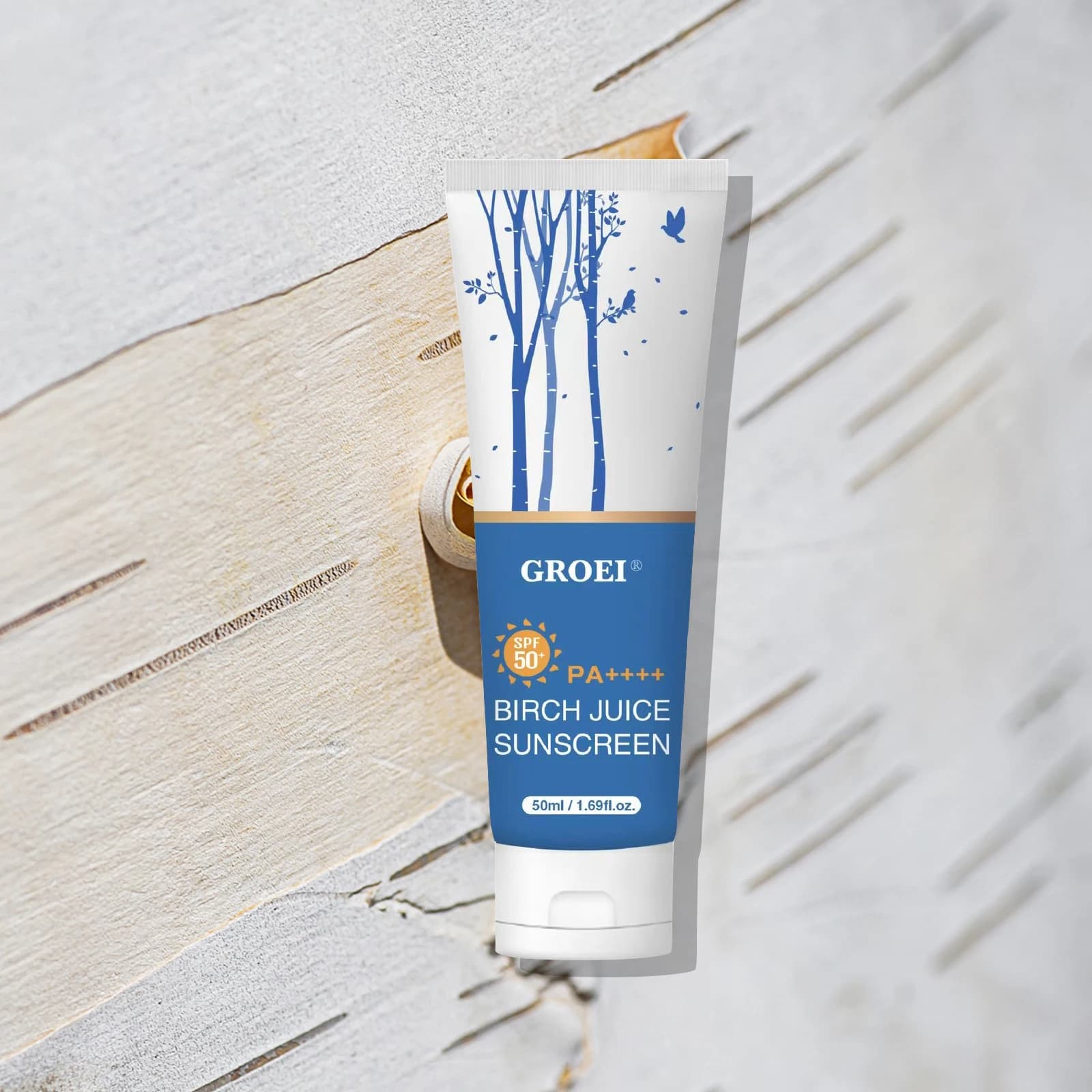 GROEI SPF50 PA++++ Crema solare al succo di betulla 50 ml – Alta protezione, idratante, antiossidante, protezione UVA/UVB, delicata e naturale per