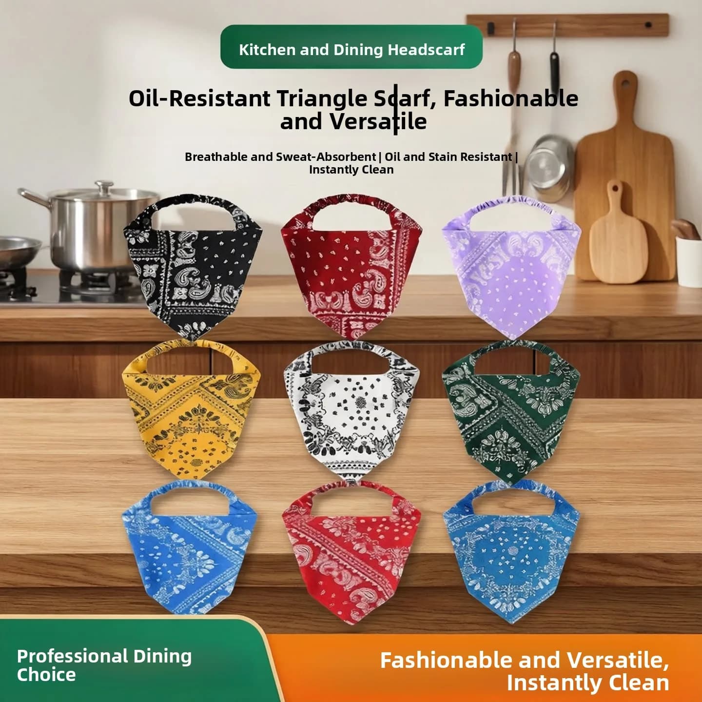 Kitchen Restaurant Dining Restaurant Hot Pot Shop Ladies Oil Proof Triangular Scarf Headwear Cap for Cooking And Travel