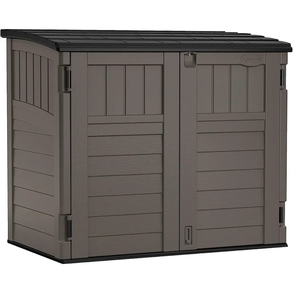 34 Cubic Feet Horizontal Resin Outdoor Storage Shed with Floor Lockable Weatherproof for Trash Cans Generators Garden