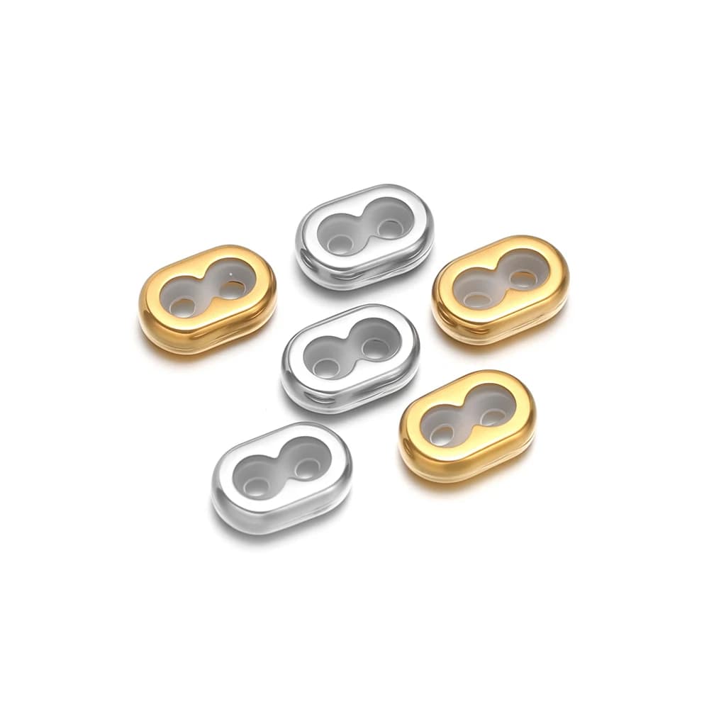 5 Pezzi Perline Regolabili in Acciaio Inox con Doppio Foro e Silicone Antiscivolo per Creazione di Bracciali e Collane, Forniture per Gioielli all'Ingrosso