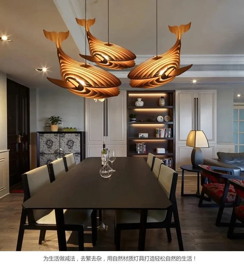 Grande Lampada a Sospensione in Legno a Forma di Pesce E27, Luce Pendente a Forma di Balena per Cameretta Bambini, Design Unico per Sushi Bar Giapponese