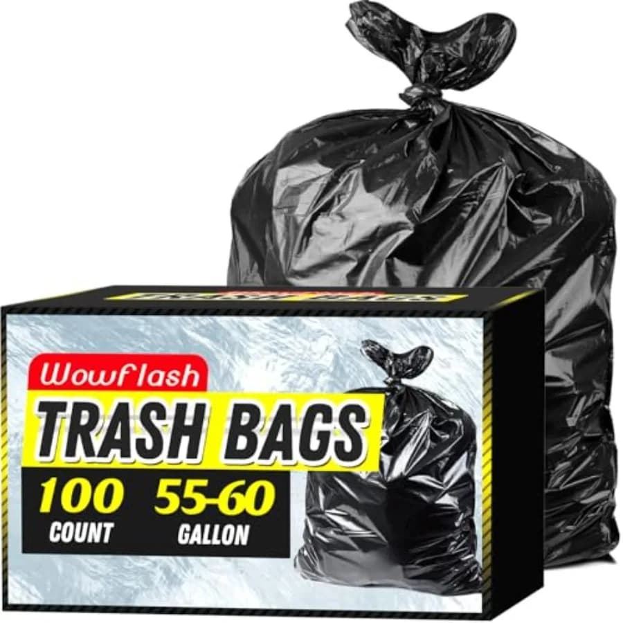 Trash Bags, Sturdy and Tear-Resistant Commercial Can Liners 55 Gallon, Large Garbage Bags, Large Black Trash Bags for Commercia