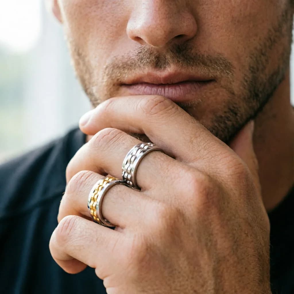 Anello Girevole Antistress da Uomo in Acciaio Inossidabile con Ingranaggi, Anello Spinner a Catena Punk per Rocker, Biker, Matrimoni e Feste