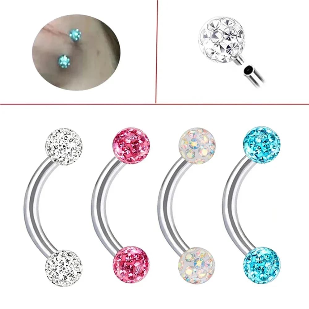 Anello per sopracciglia con filettatura interna in acciaio con barra da 6-10 mm in cristallo epossidico multicolore, piercing per sopracciglio con bilanciere curvo a sfera da 3/4/5 mm