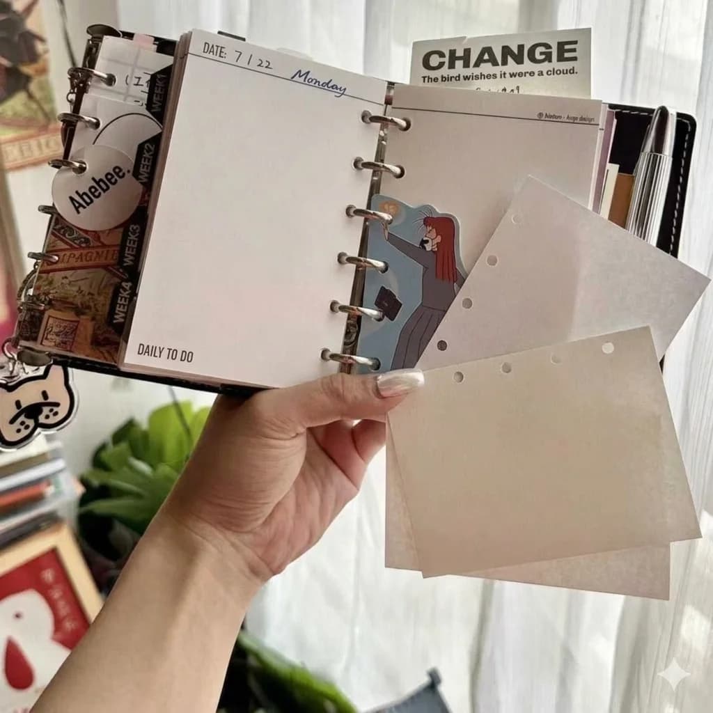 2026 Leather Notebook A7 Binder Double Ring Loose Leaf Vintage Pendant Charm Pocket Organizer Craft Diary Mini Journal