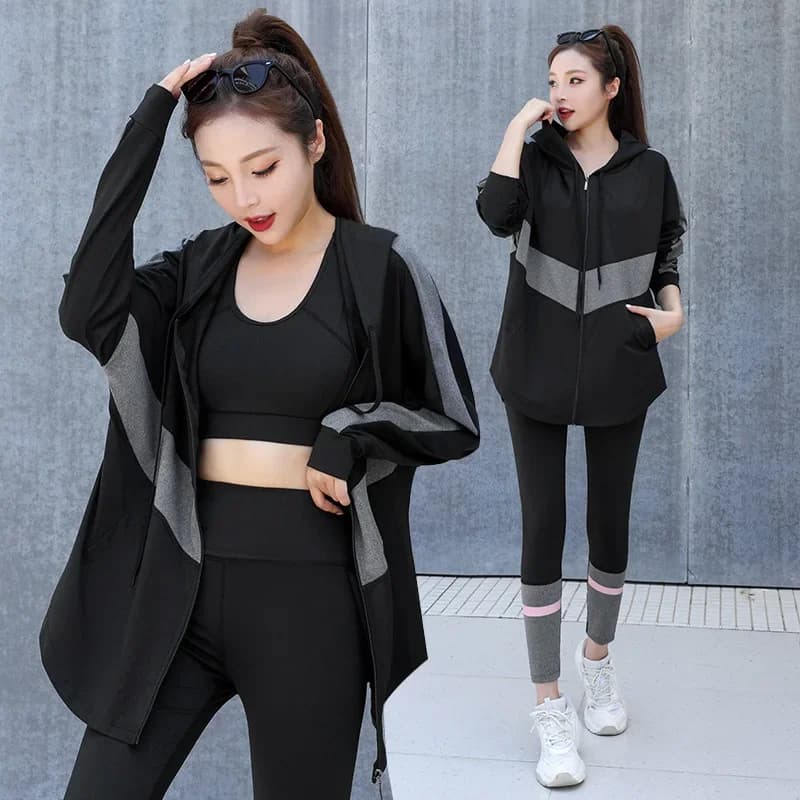 Jacket Sports bra Leggings Set of 3 pieces Women's suit, workout and exercise Training Gym Push Up Yoga Fitness sports suit
