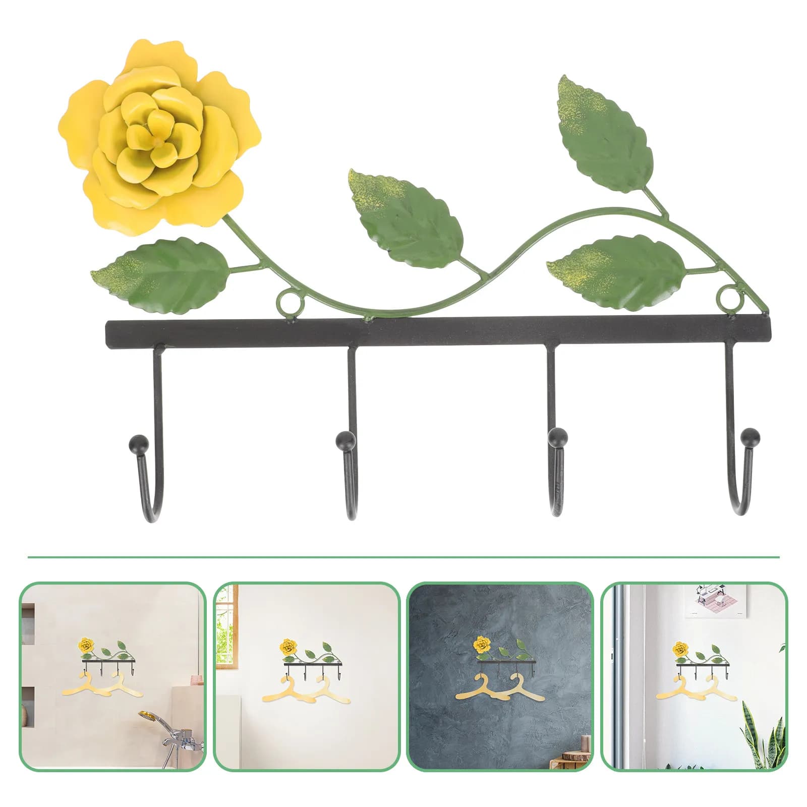 Rose Design Iron Wall Hook Heavy Duty Coat Hat Bag Hanger for Home Decoration Multipurpose Sundries Organizer Wall Mounted Rack