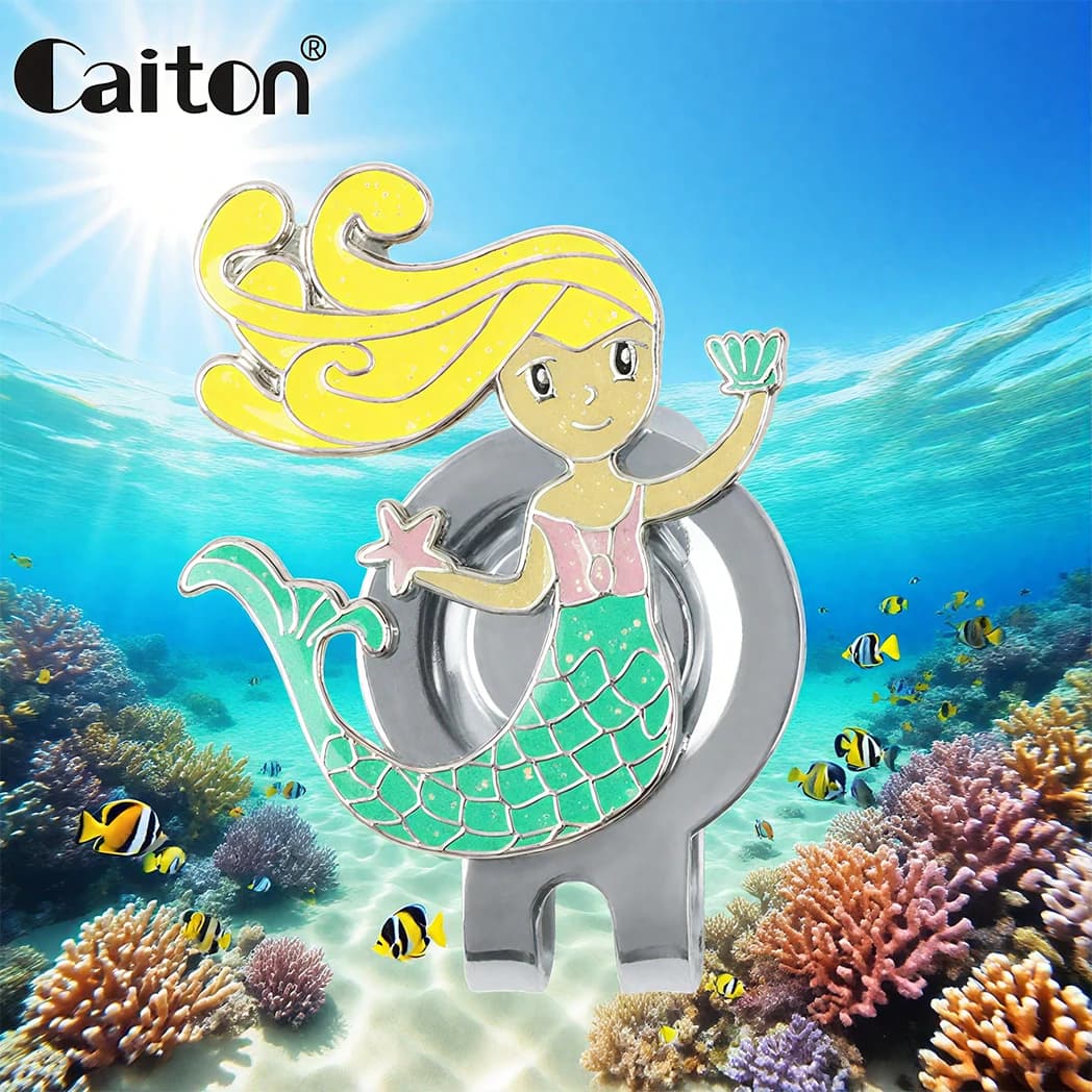 Caiton Mermaid Golf Ball Marker Hat Clip, Magnetic Golf Cap Clip, Cute Ball Marker Golf Accessory Gift for Women Golfers, 1Pc